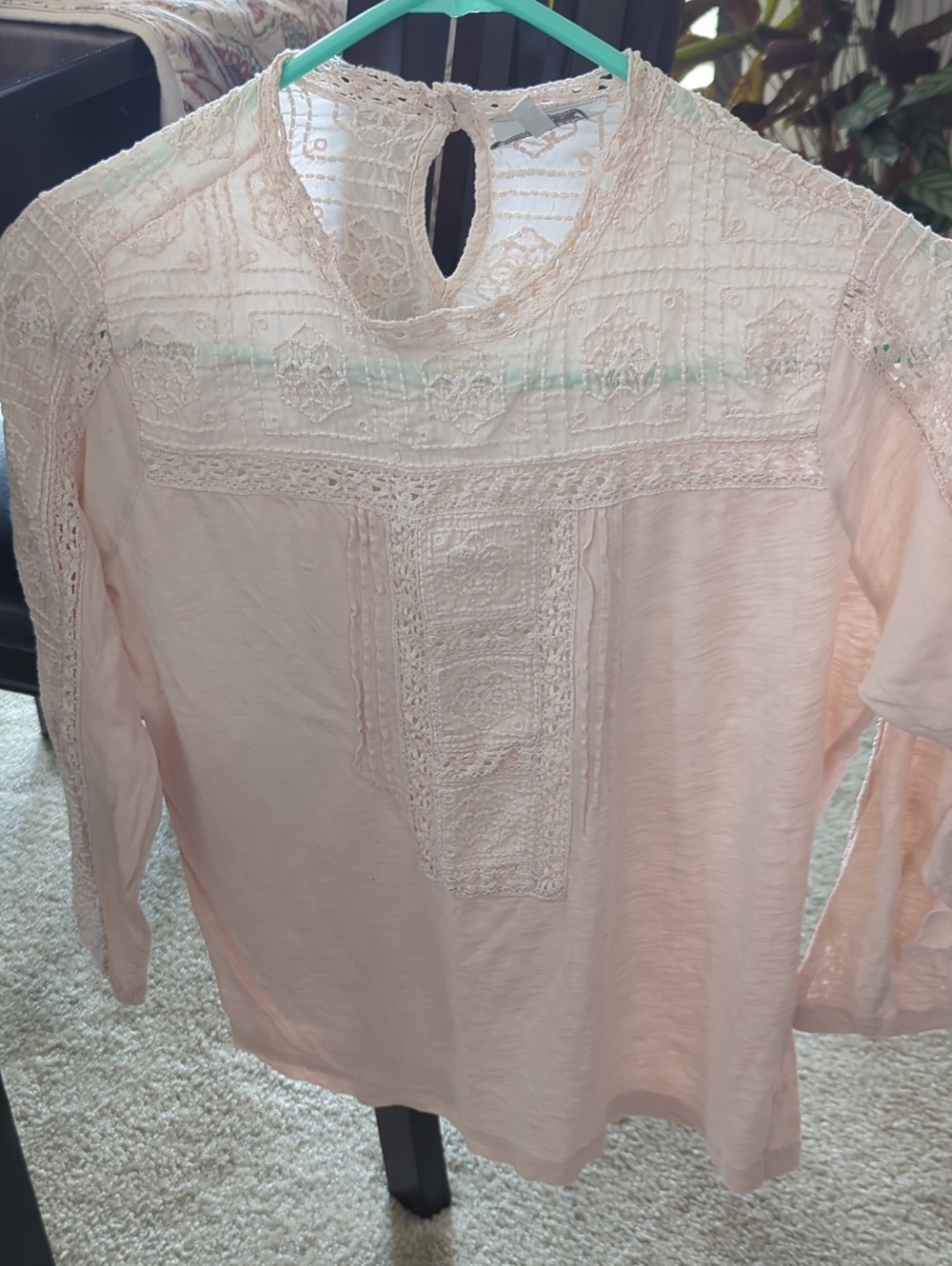 Lucky Brand Pale Pink Embroidered Top - Size M But Fits Like S